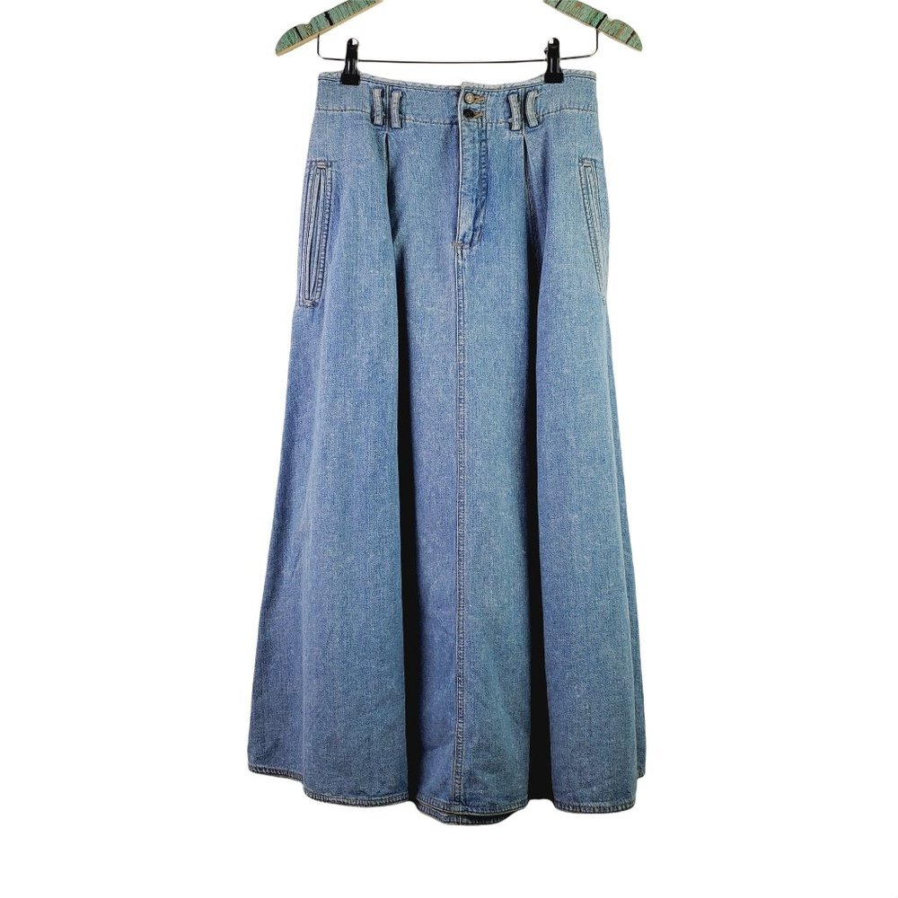 Vintage 80's Liz Wear Cotton Denim Pockets Maxi Skirt Sz 6